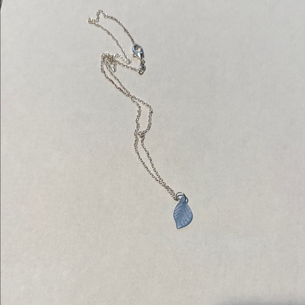 Silver Chain Necklace With Light Blue Leaf Pendant